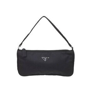 Prada Accessory Pouch Nero Black Handbag Nylon Case Logo Plate